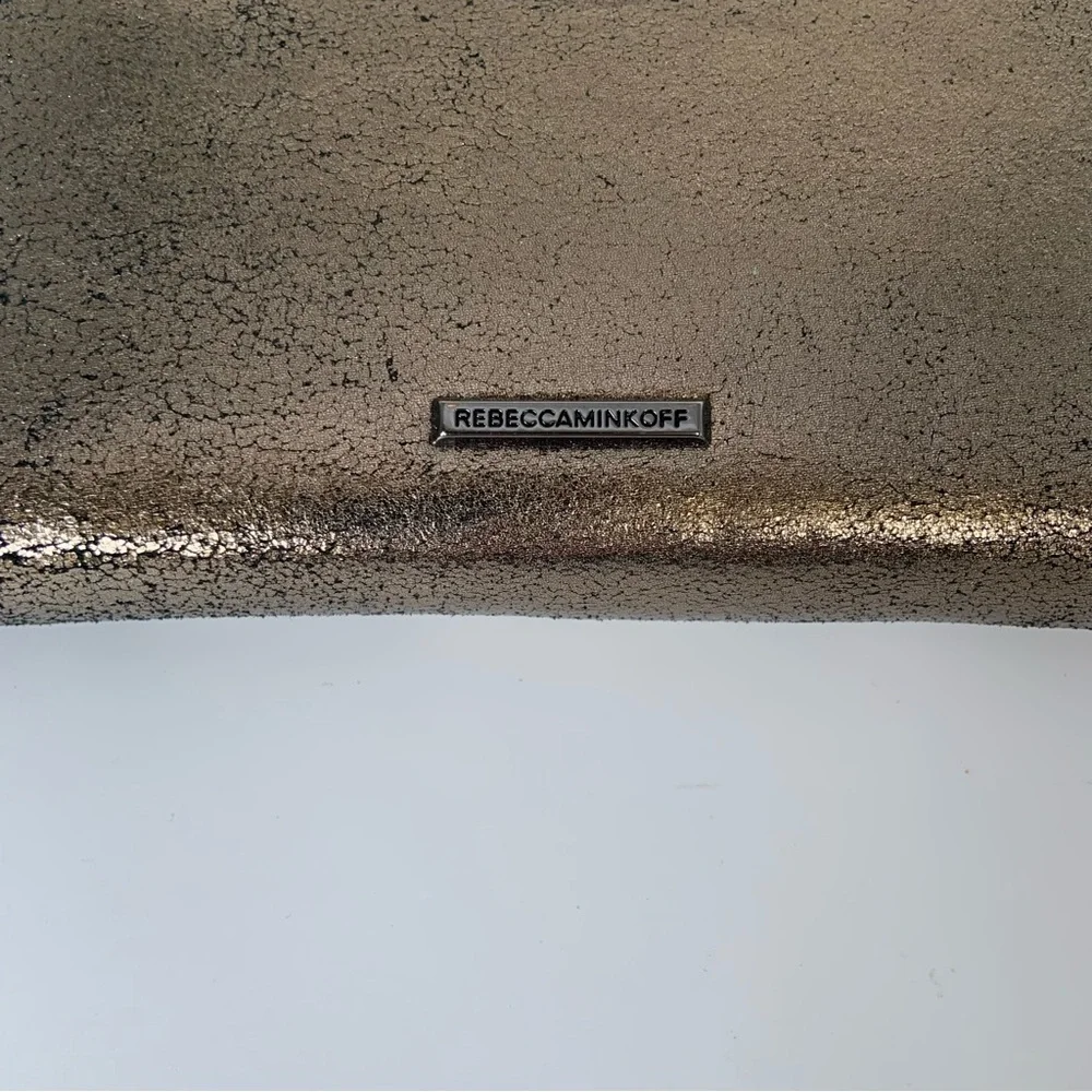 Rebecca Minkoff Regan Universal Wristlet Gold Crackle W/phone holder Metallic